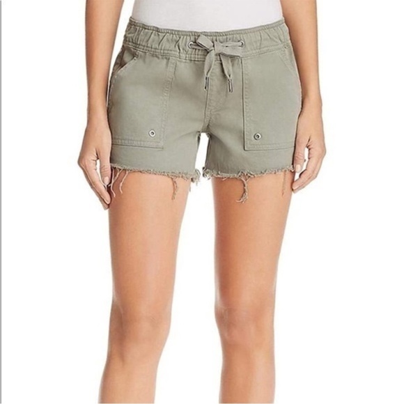 DL1961 Flynn Elastic Waist Raw Hem Shorts in Grove Green - Size 32 - Picture 1 of 12